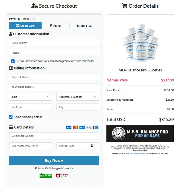 MEN Balance Pro pements order slip